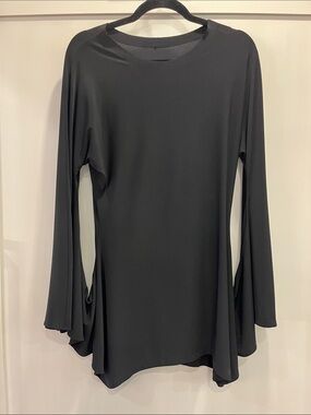 Norma Kamali Black Flowing Long Sleeve Tunic - sleeve connected to dress at hem